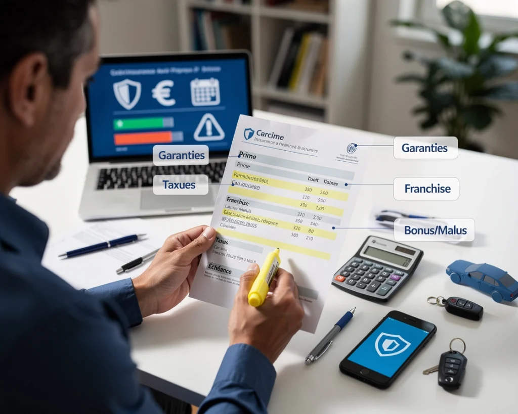 homme scrutant un devis d'assurance pour son automobile homme scrutant un devis d'assurance pour son automobile